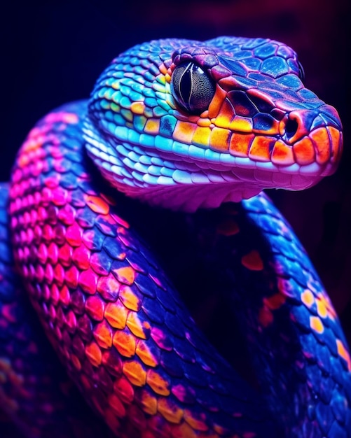 A colorful snake with a big head and a big head