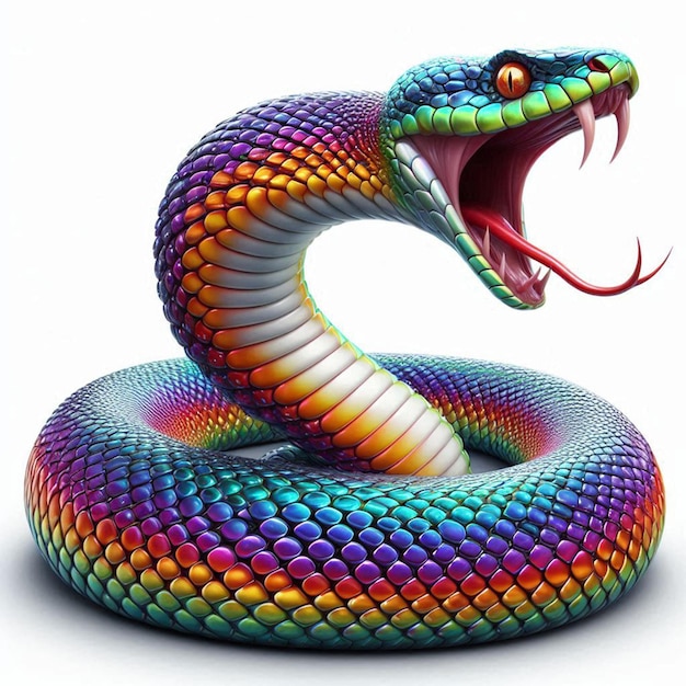 Photo a colorful snake with a red mouth and a large mouth