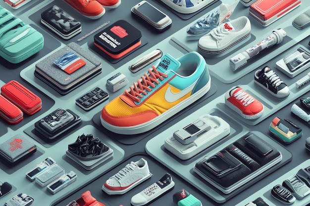 Photo colorful sneaker collection with accessories