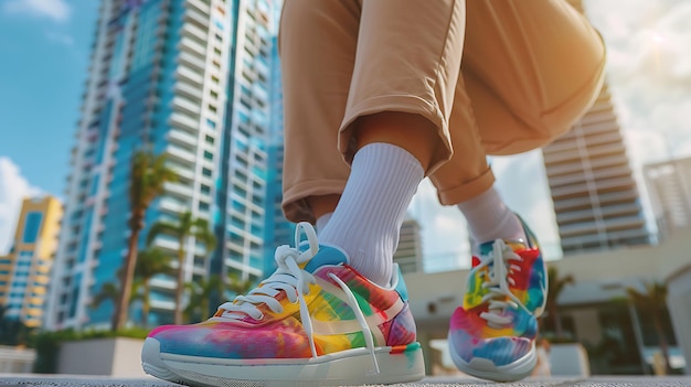 Photo colorful sneakers in urban setting