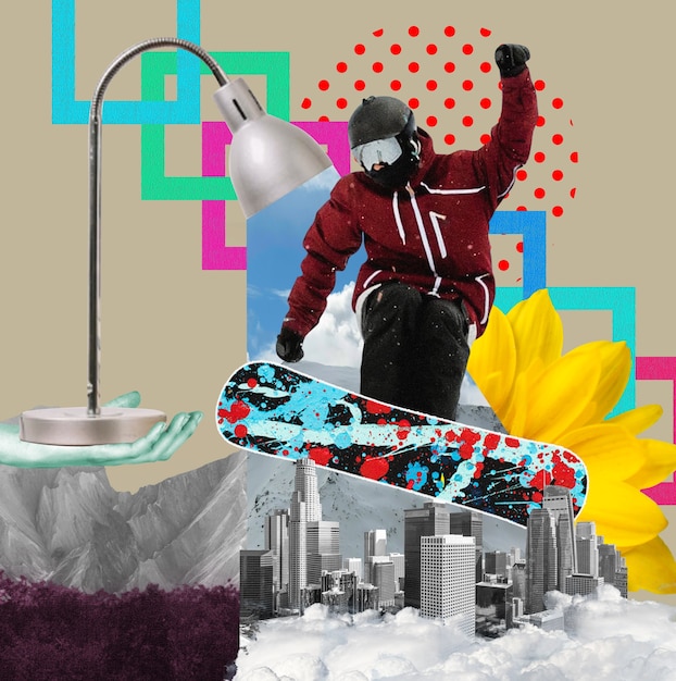 Colorful snowboard collage design