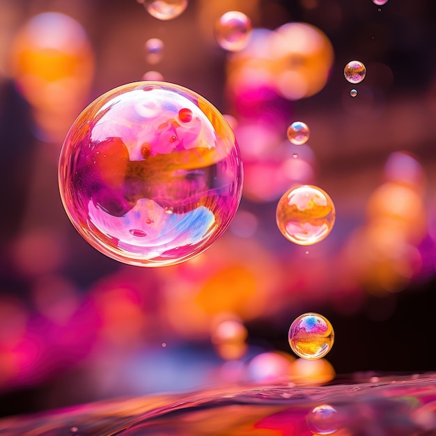 Photo colorful soap bubbles floating in the air