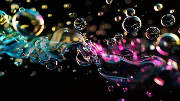 Photo a colorful soap bubbles with the background of purple and pink lights