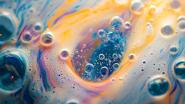 Colorful soapy water creating an abstract background of bubbles and swirls