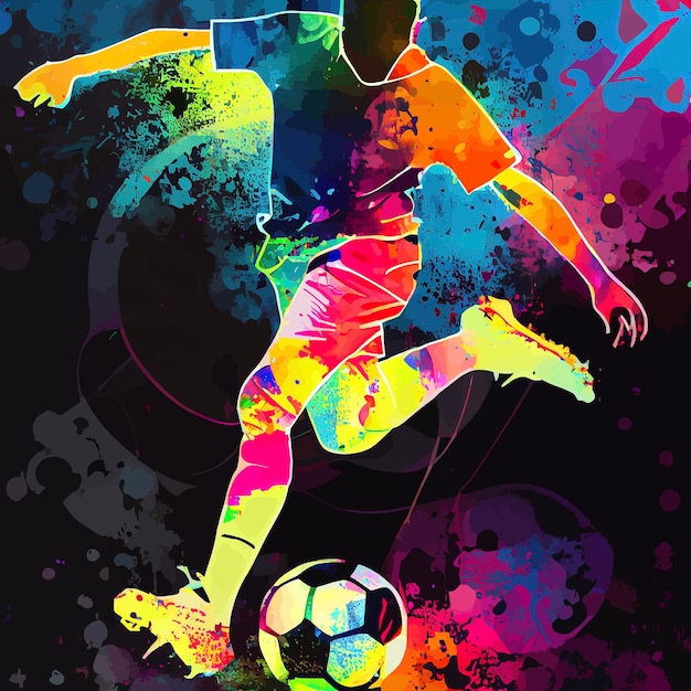 COLORFUL SOCCER PLAYER KICKING THE BALL