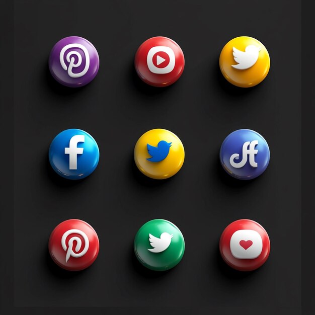 Photo colorful social media logo and social media icons with solid plain background