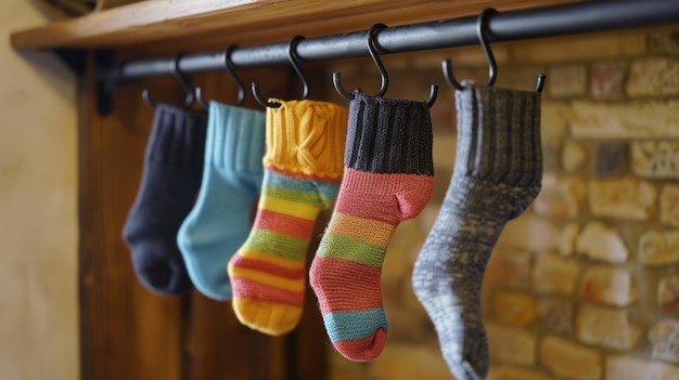 Photo colorful socks hanging on a clothesline