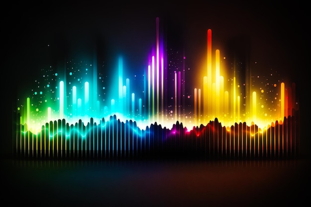 Colorful sound waves on black background Generative AI