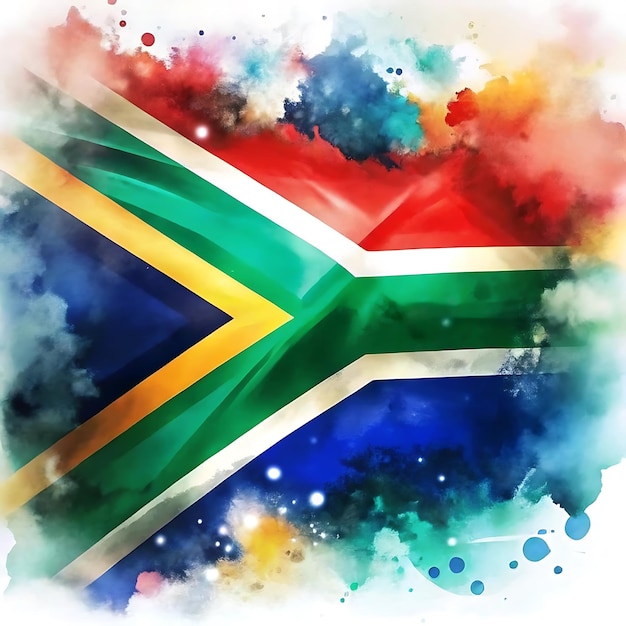 Colorful South Africa Flag Paint Splash Green Yellow Blue Red and White Explosion