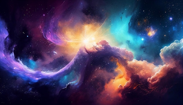 A colorful space galaxy background with a nebula