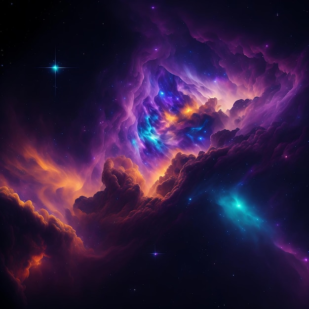 Colorful space galaxy cloud nebula Stary night cosmos background Generative AI