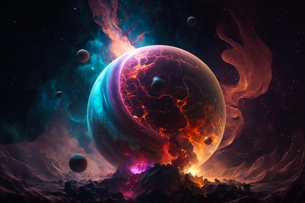 Colorful space scene with planets and stars Generative AI