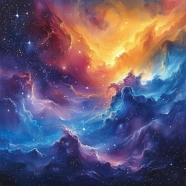 Colorful Space Watercolor Background with Nebula