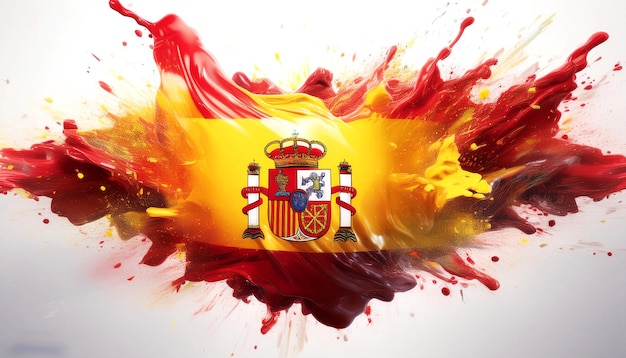 Photo colorful spain paint splash flag red and yellow explosion