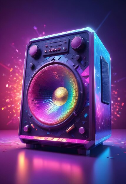 a colorful speaker that is on a purple background