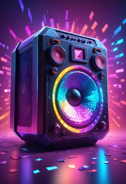 a colorful speaker that is on a purple background