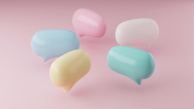 Colorful speech bubble Crew talking concept 3D Rendering