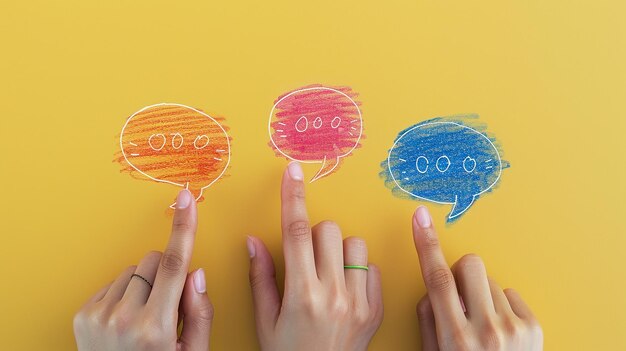 Photo a colorful speech bubble drawn on a yellow background