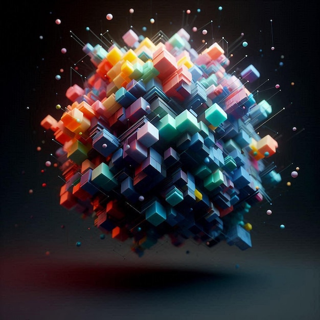 a colorful sphere with many colored squares and dots on it