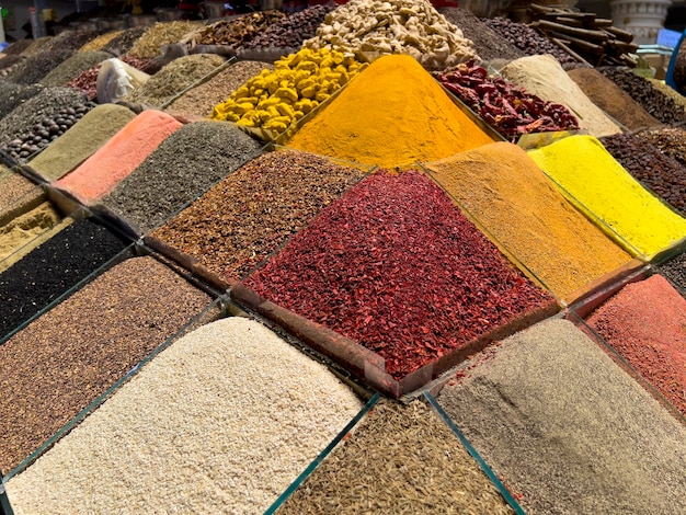 The colorful spices in the bazaar