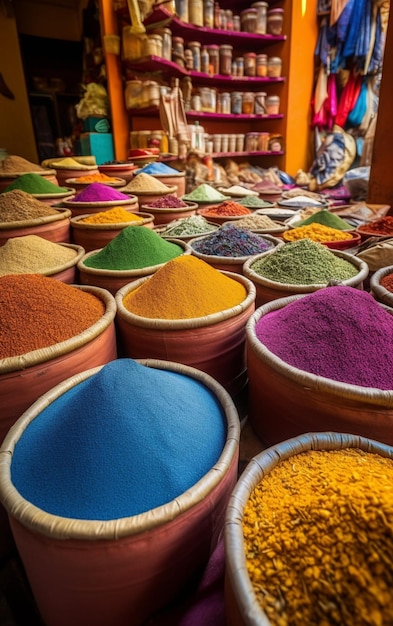 Colorful spices at a traditional market Generative AI