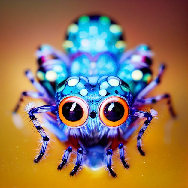 Colorful spider with big round eyes, baby spider, cute spider.