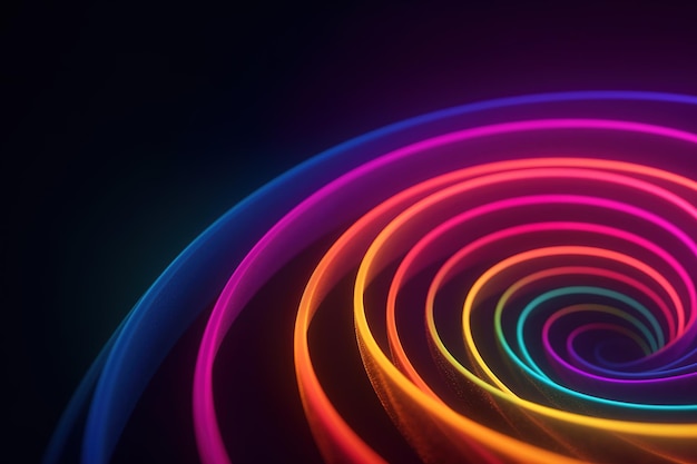 A colorful spiral of light is shown in a dark room.