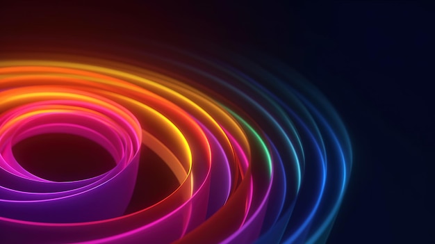 A colorful spiral of lights on a black background