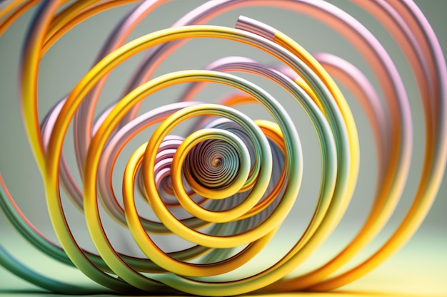 Colorful spiral pattern made of multiple wires closeup background AI Generation