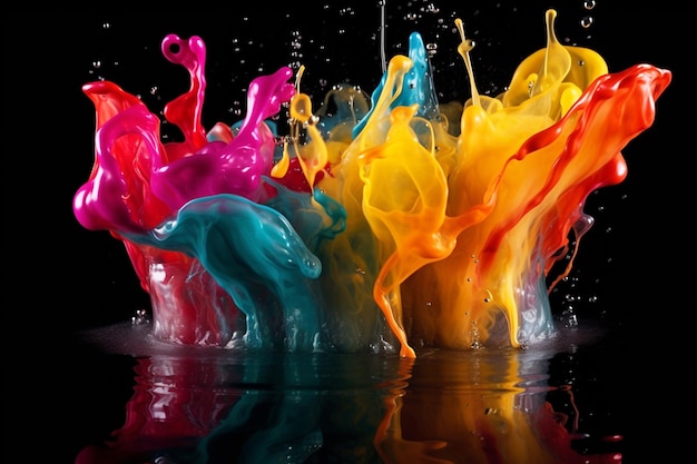 A colorful splash of liquid is being poured into a bowl.