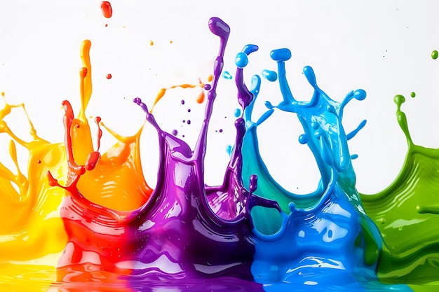 Photo colorful splash of multicolored paint liquid explosion on white background