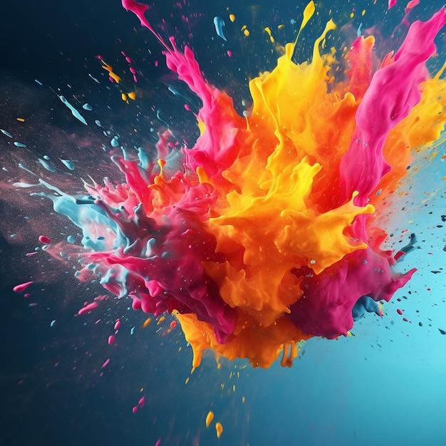 a colorful splash of orange and purple colors is shown with a blue background