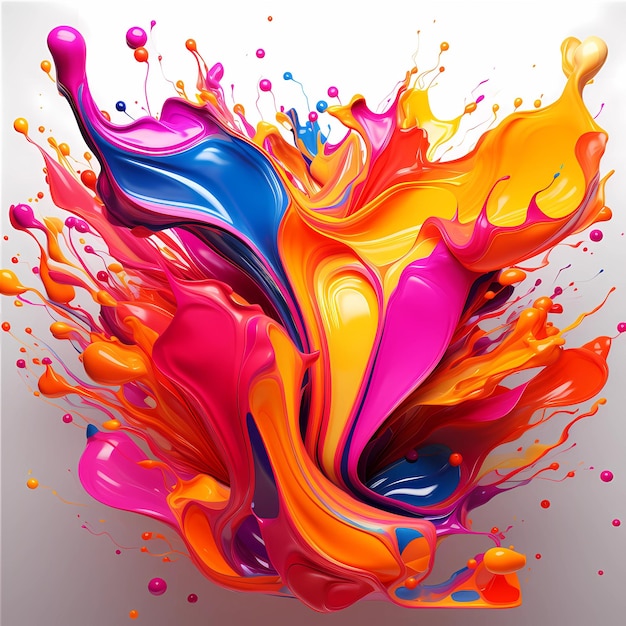 A colorful splash of orange and purple paint is created by the artist.