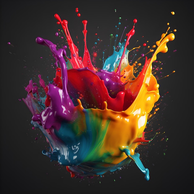 A colorful splash of paint is in front of a black background.