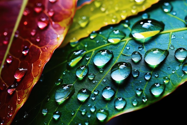 Colorful Splash Of Water On Green Leaf Generative AI