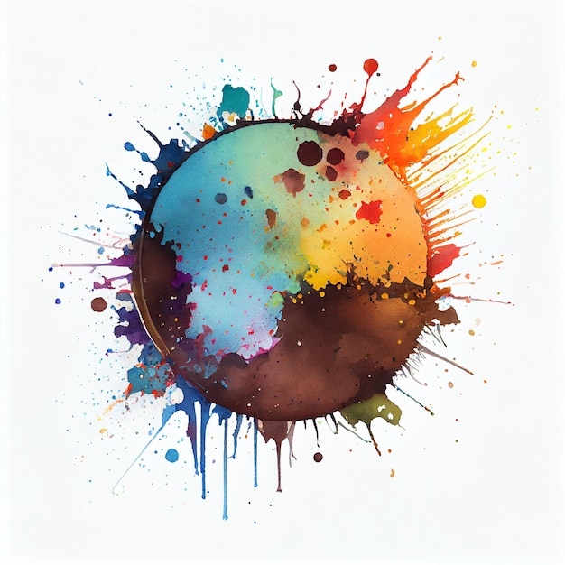 Colorful splash watercolor round frame background