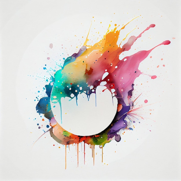 Colorful splash watercolor round frame background