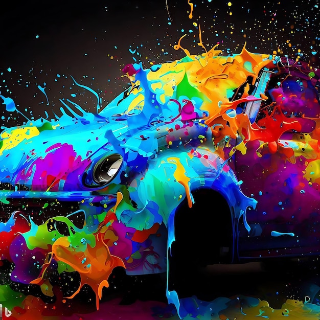 Colorful splashes car