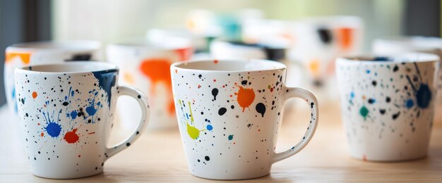 Colorful Splashes on White Mugs