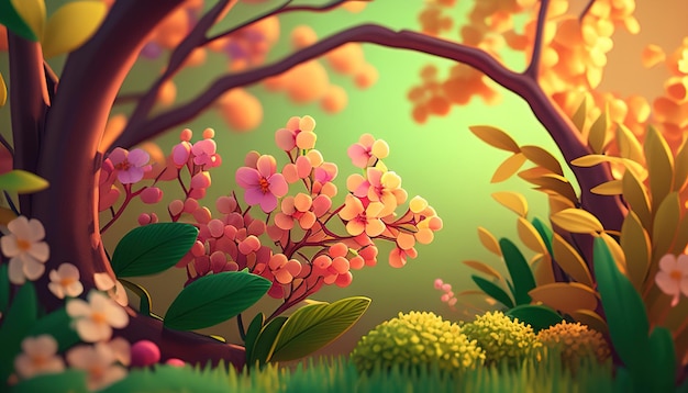 Colorful spring background digital art illustration Generative AI