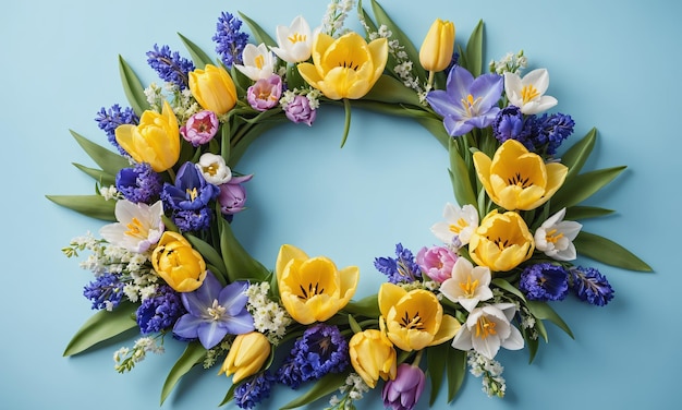 Colorful spring flower arrangement wreath of flowers