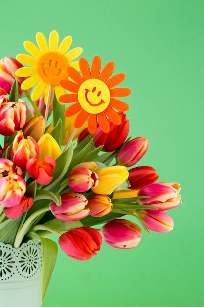 A colorful spring greetings card with flowers