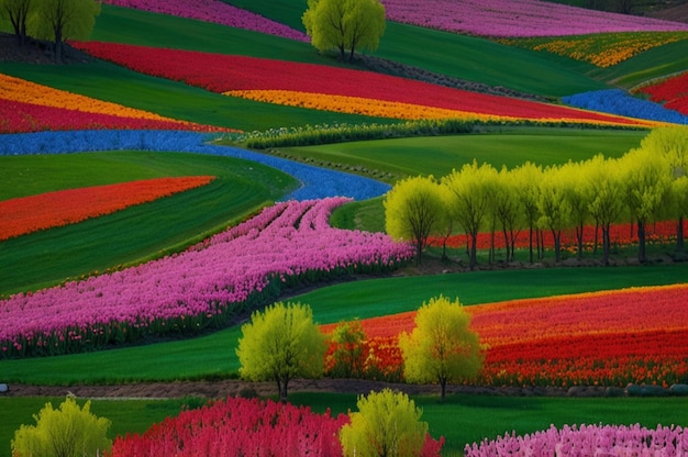 Photo colorful spring landscapes on vibrant background