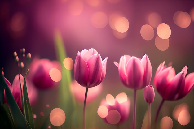 Colorful Spring Tulips Natural Background Generative AI