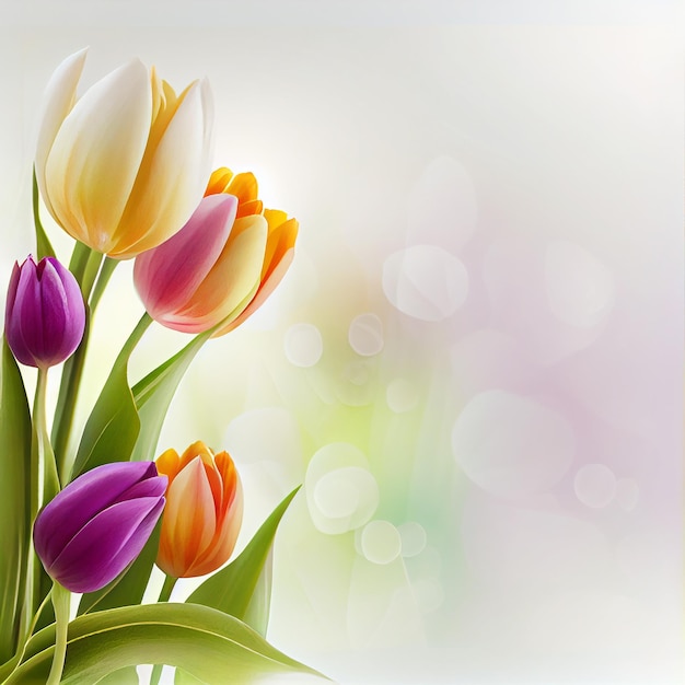 Colorful Spring Tulips Natural Background Generative AI