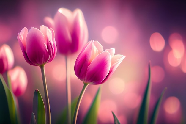 Colorful Spring Tulips Natural Background Generative AI