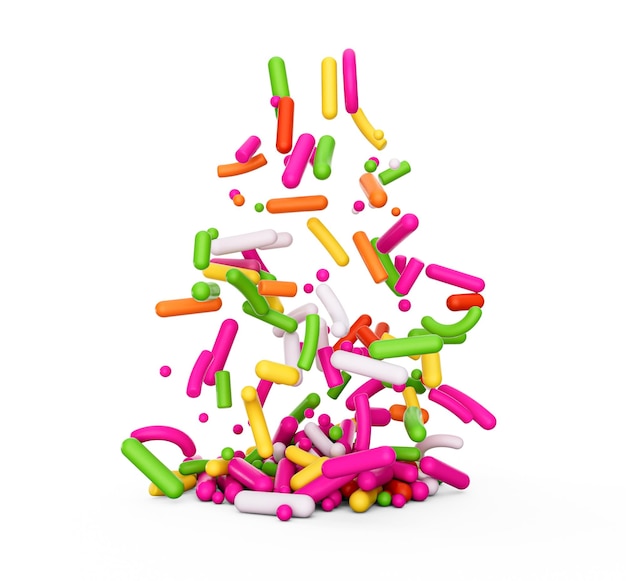 Colorful sprinkle falling on isolated white background 3d illustration