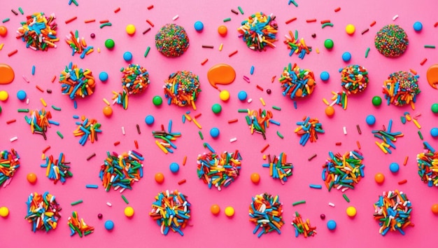 Photo colorful sprinkles scattered on a pink background perfect for celebrations