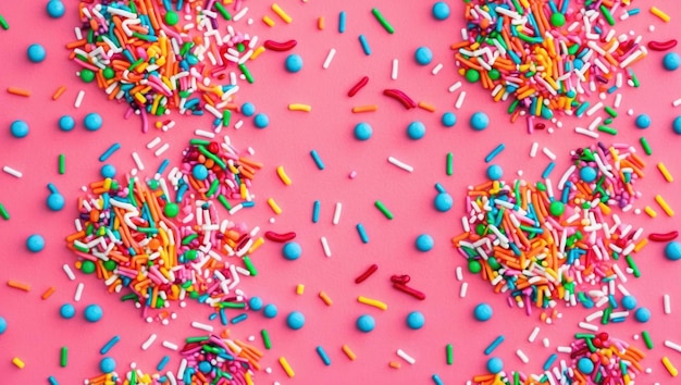 Colorful sprinkles scattered on a pink background perfect for celebrations