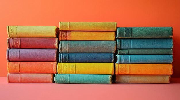 Colorful Stack of Books on a Pink Background